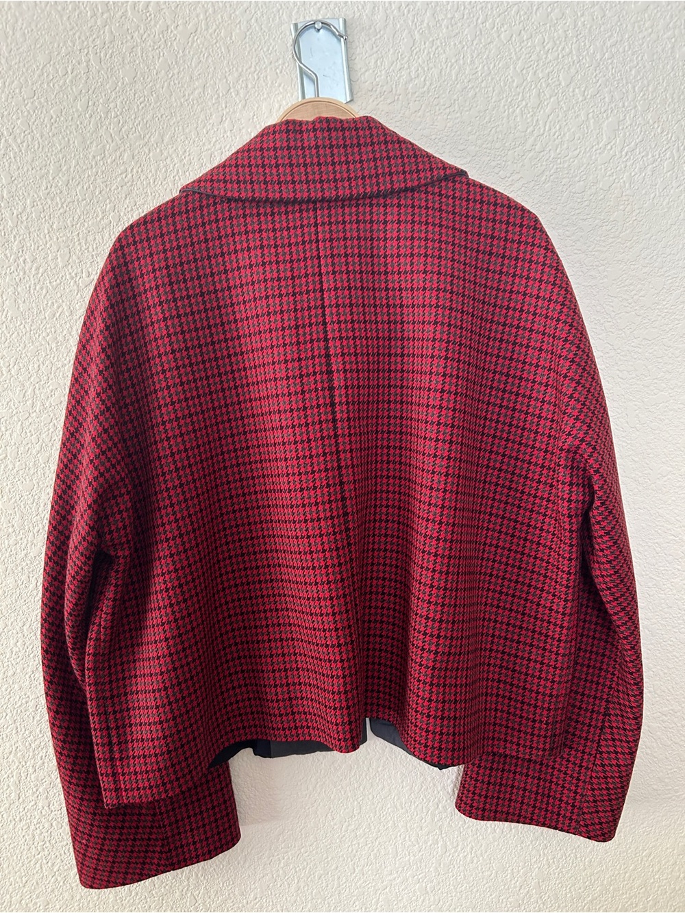 Odeeh red Houndstooth Virgin Wool jacket blazer with cute lining size 12 / 42 - Picture 2 of 8